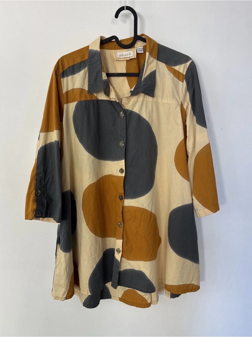 Adverb Printed Button-Up Tunic in Cream, Mustard & Gray